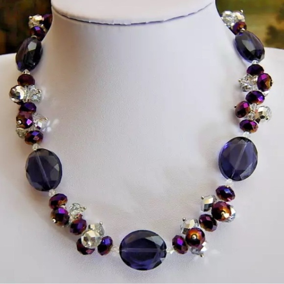 Vintage Jewelry - Vintage Purple Aurora Borealis Beaded Necklace Faceted Crystal Jewelry Sparkle